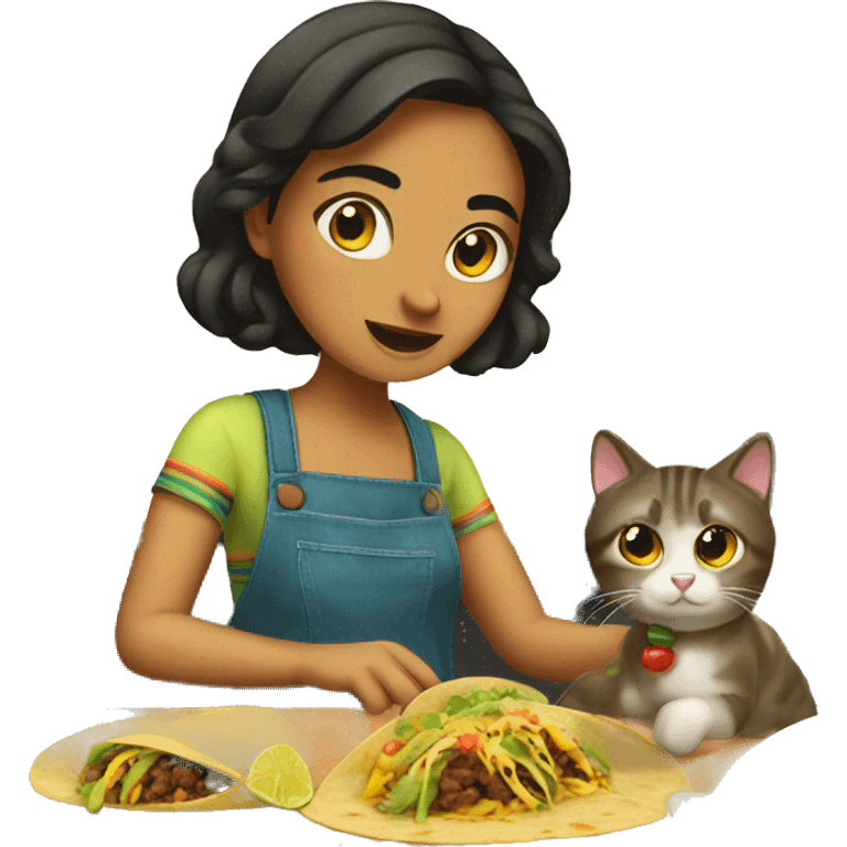 Mexican girl making taco with cat emoji