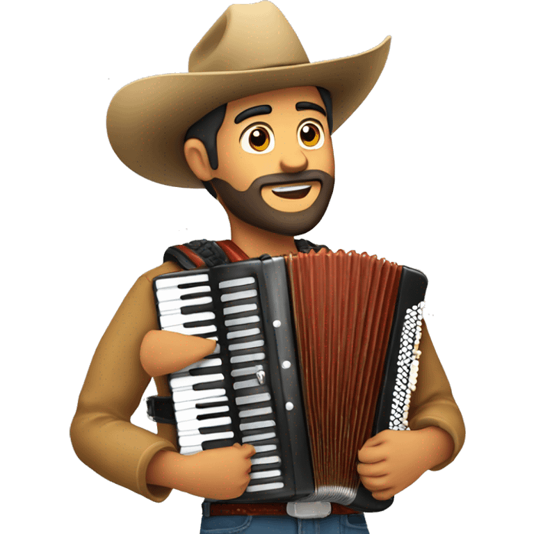 Handsome bearded young Mexican man wearing a cowboy hat and playing the accordion  emoji