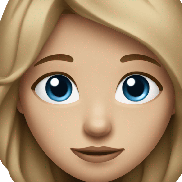 A girl has blue eyes and brown hair wearing black hodges emoji