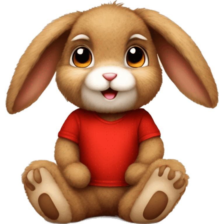 Super Cute girly Fluffy brown bunny rabbit teddy wearing red tshirt sitting  emoji