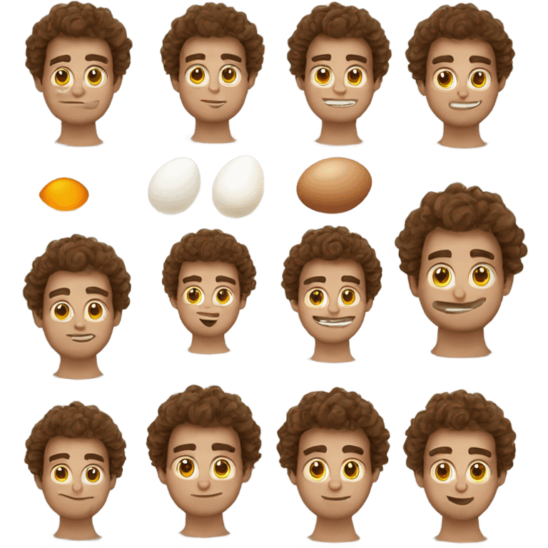 Guy with curly brown hair and brown eyes hatching from an egg  emoji