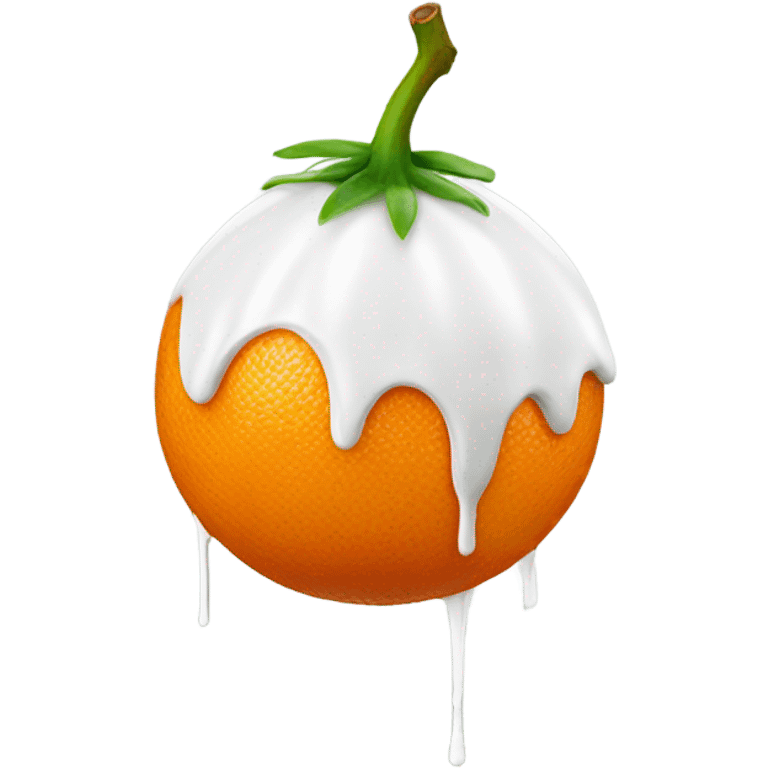 Half tangerine with wite paint dripping down emoji