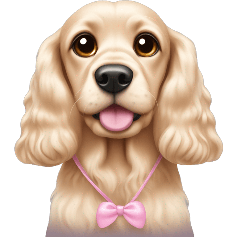 Blond cocker spaniel wearing two light pink sleighbell emoji