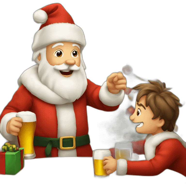 Père Noël qui offre un verre de bière à un enfant comme cadeau emoji