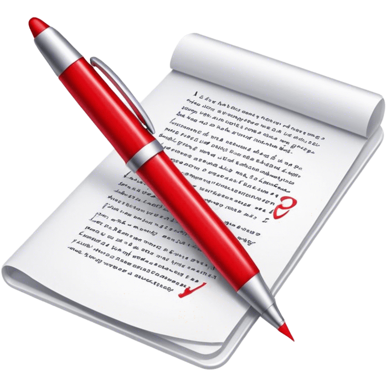 Create an emoji representing editing and proofreading. The design should feature an open document or manuscript with visible text and proofreading marks (such as red underlines or corrections). A red pen or pencil should be placed near the document, symbolizing the act of making edits. Optionally, include a magnifying glass to represent careful review. Use neutral and professional colors like white, black, and red accents to highlight the editing process. Do not include any emojis or smiley faces. Make the background transparent. emoji