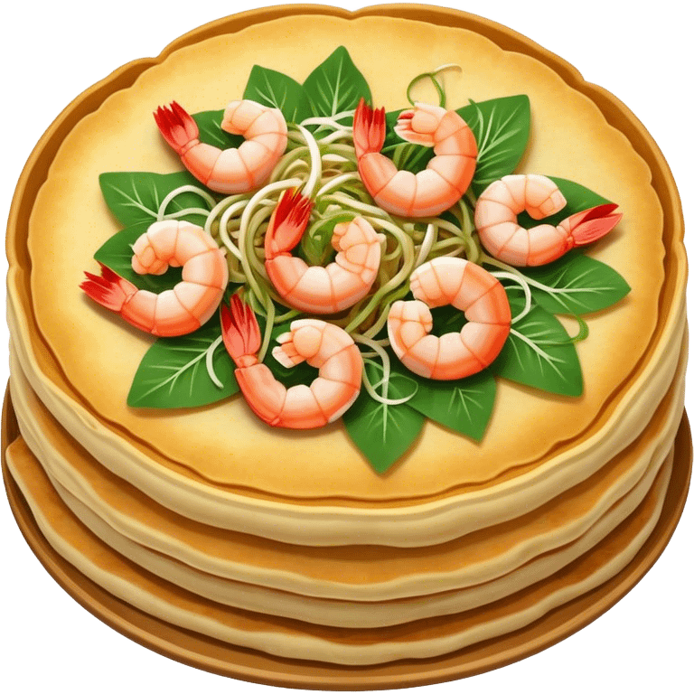 Cinematic Realistic B√°nh x√®o Dish Emoji, depicted as a crispy Vietnamese pancake filled with shrimp, pork, and bean sprouts rendered with dynamic textures and vibrant, appetizing lighting. emoji