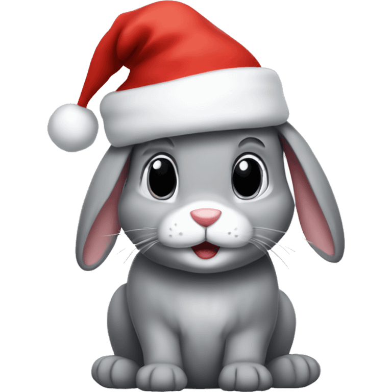 A grey bunny wearing a Santa hat emoji