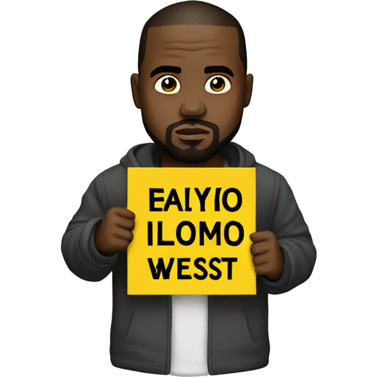 Kanye west holds a yellow sign with emoji