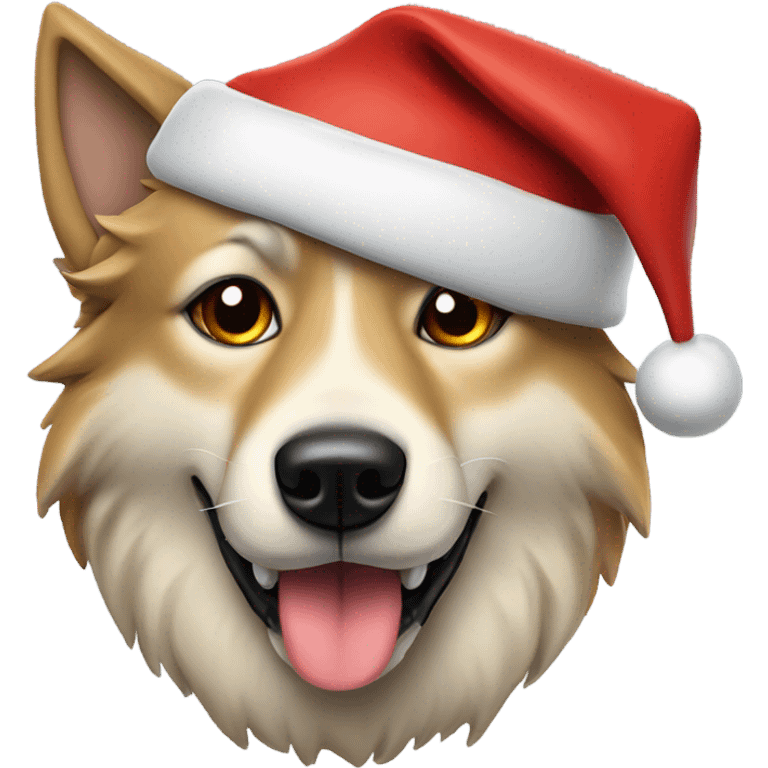 Wolf tan dog with Santa hat emoji