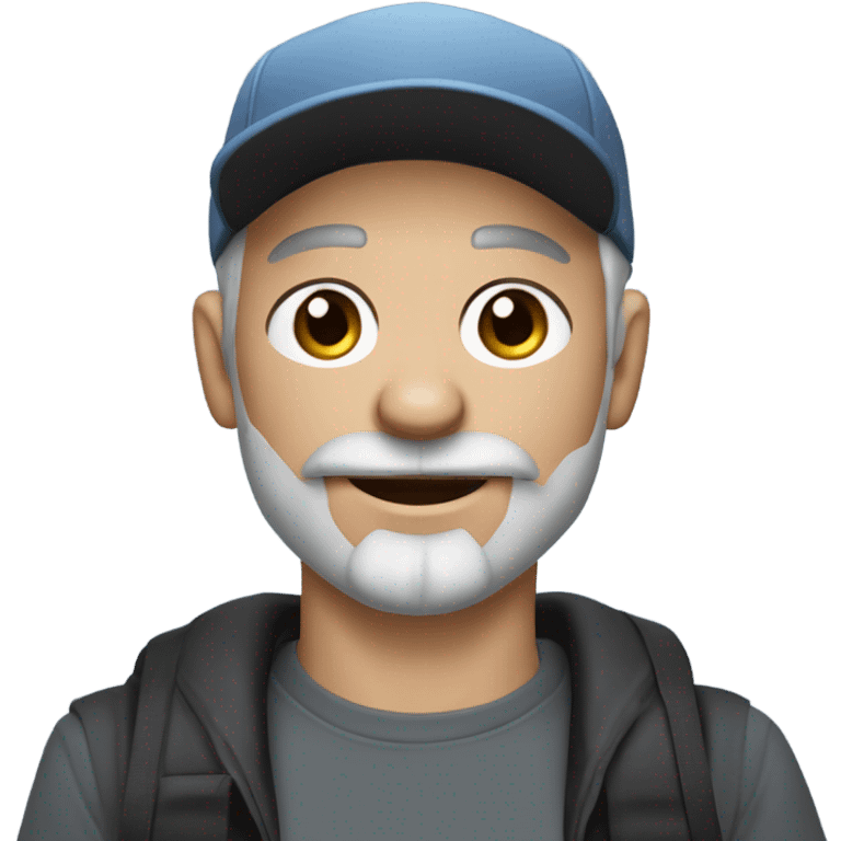 blue eyed man, with grey hair,  grey goatee, wearing ball cap, holding long hair black chihuahua emoji