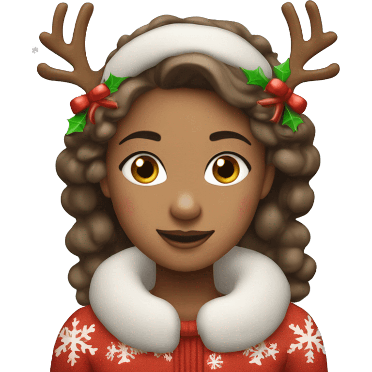 Girl wearing Christmas ￼￼reindeer antlers  emoji