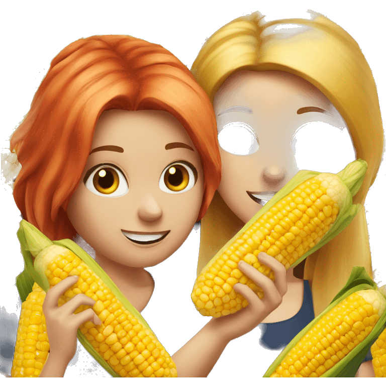 Red head best friend and blonde best friend eating corn emoji