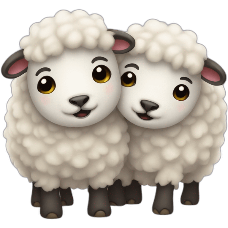 Two fluffy sheep hugging  emoji