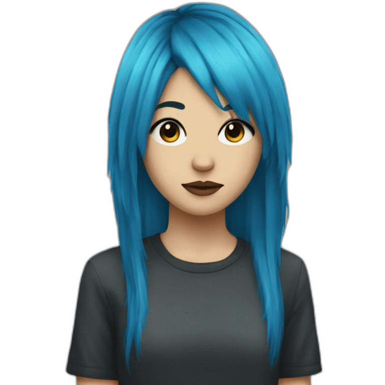 Emo girl with long choppy blue hair side bangs emoji