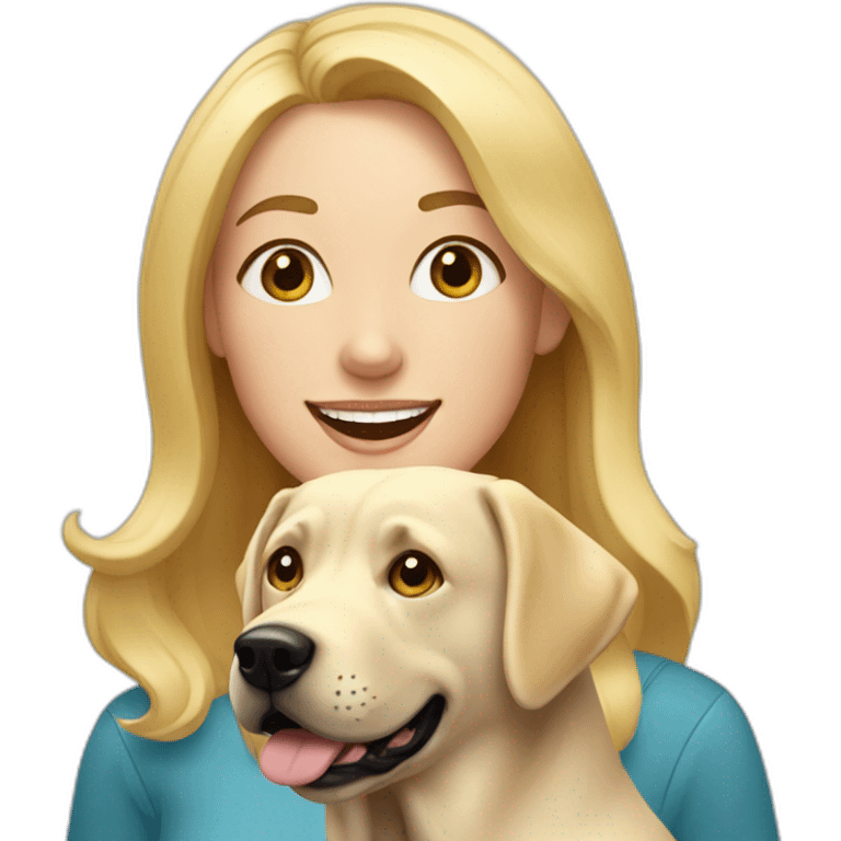 Blonde woman with a happy labrador dog emoji