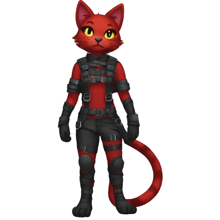 Anthro Edgy fursona cool anthro black red cat warrior Fakemon fursona harness collar techwear emoji