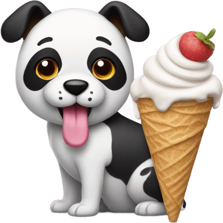 Dog with a panda tail eating ice cream  emoji