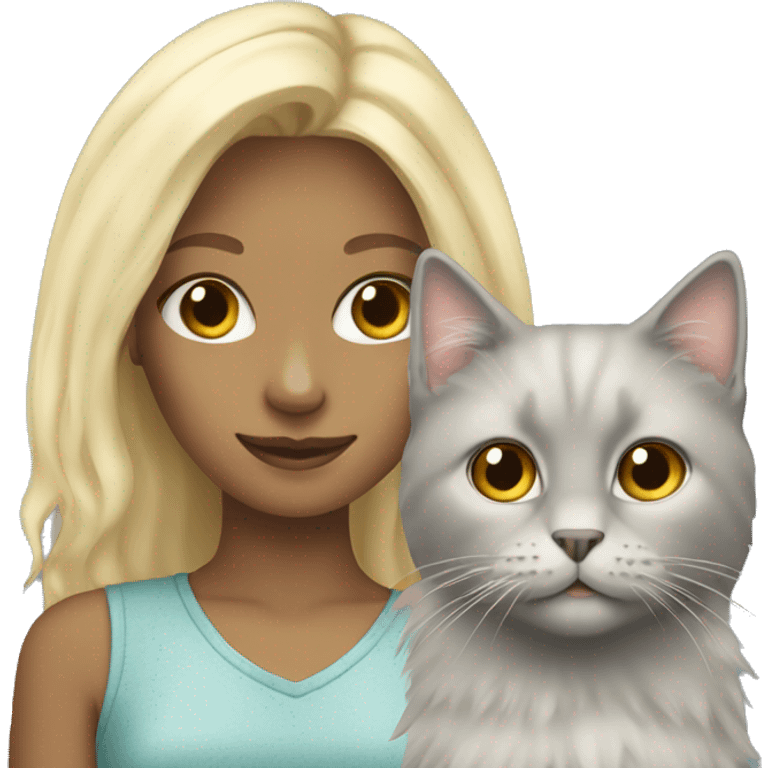 Blonde girl with grey fluffy cat emoji