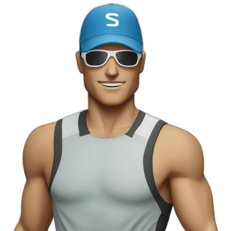 white salomon trail runner man wearing a cap and a pair of sunglasses emoji