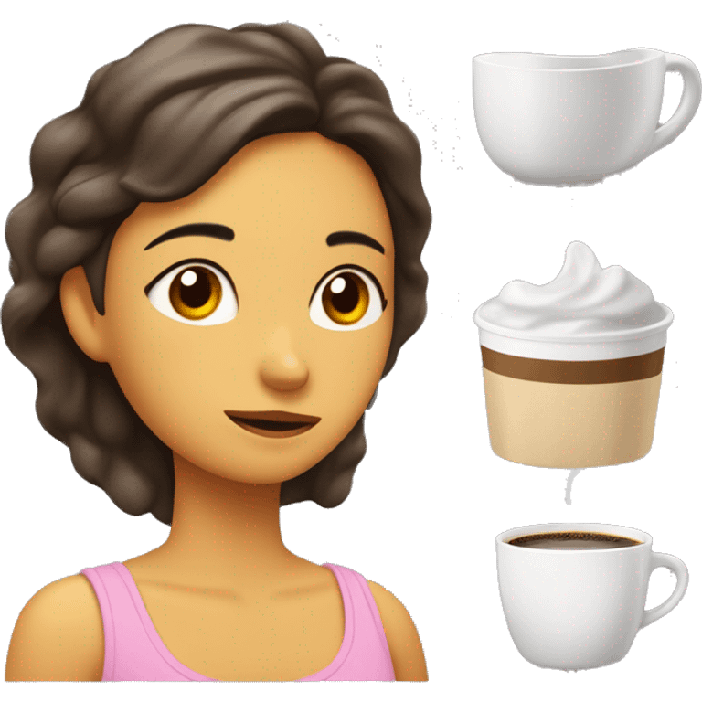 Chica de tono de piel medio, con ojos cafés y con una toalla en la cabeza, y una toalla en el cuerpo, saliendo de una ducha con una cara de reajación emoji