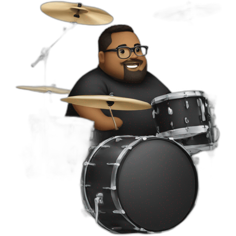 Fat boy Beard glasses playing drumset emoji