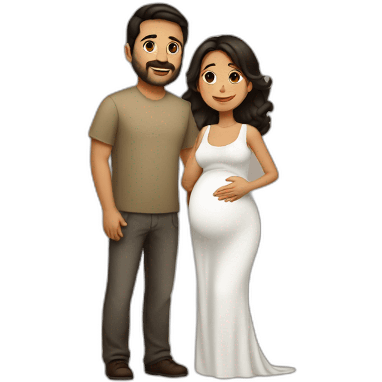 Latin Pregnant woman dark brown medium long hair and husband no mustache,not beard with short dark brown haircut emoji