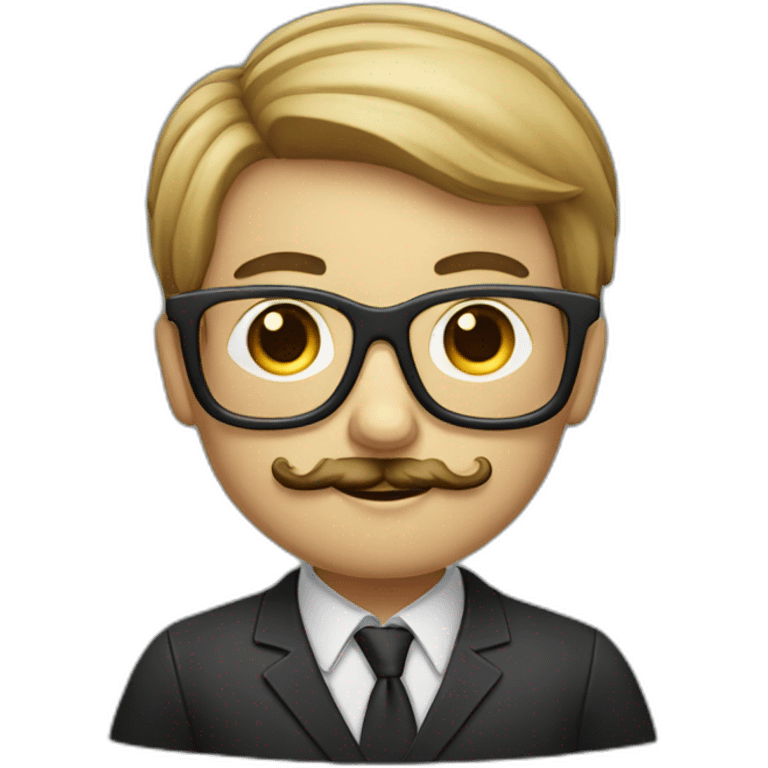 A moustache boy with a deep square shape glasses with a laptop emoji