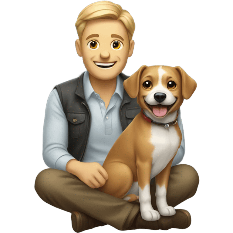 Happy man with his little dog emoji