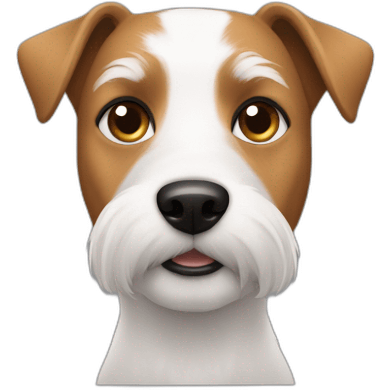 Man with modern hair cut white no tshirt with jack russell terrier dog emoji