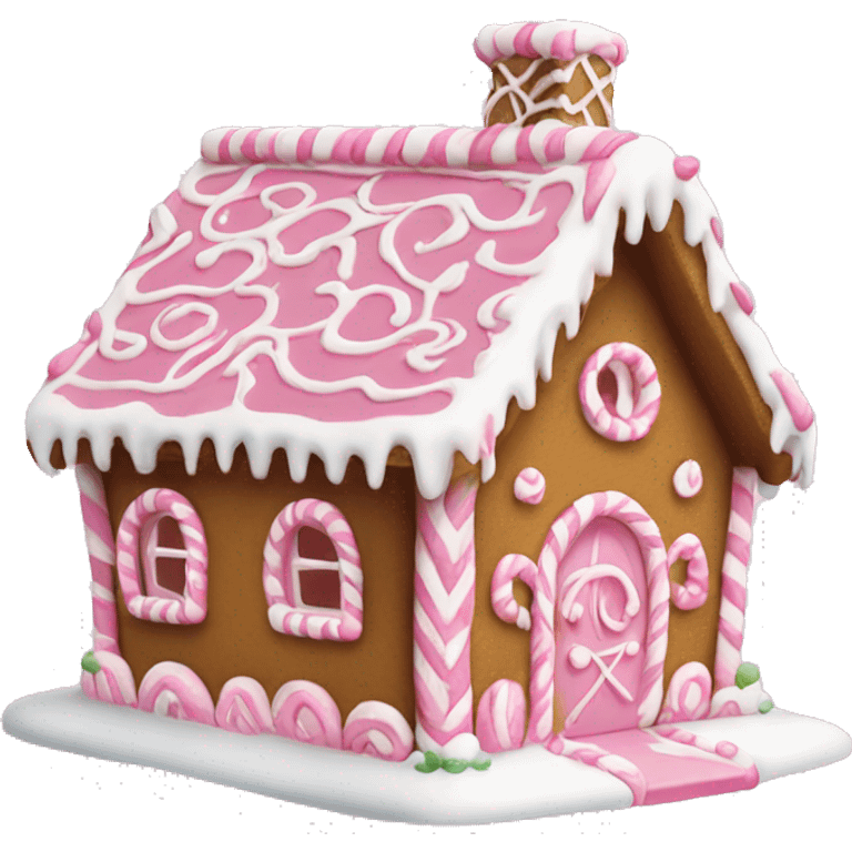 Pink and white gingerbread house cute emoji