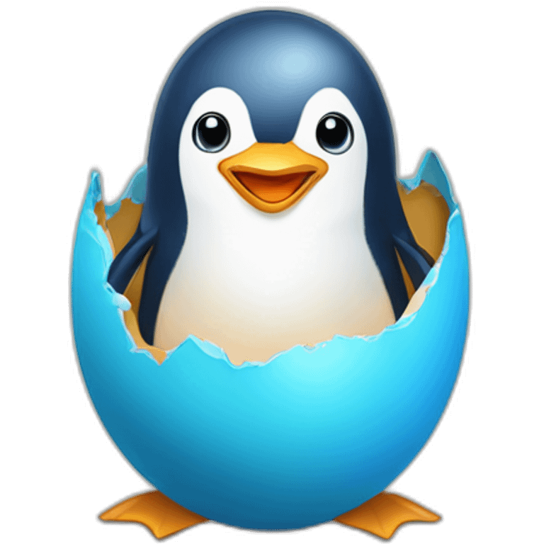 kawaï blue pudgy penguin hatching from its egg emoji