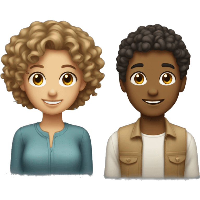 A girl tan with curly hair and a tan boy with wavy hair  emoji