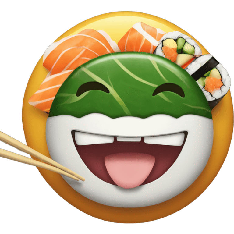 Happy face, eating sushi emoji