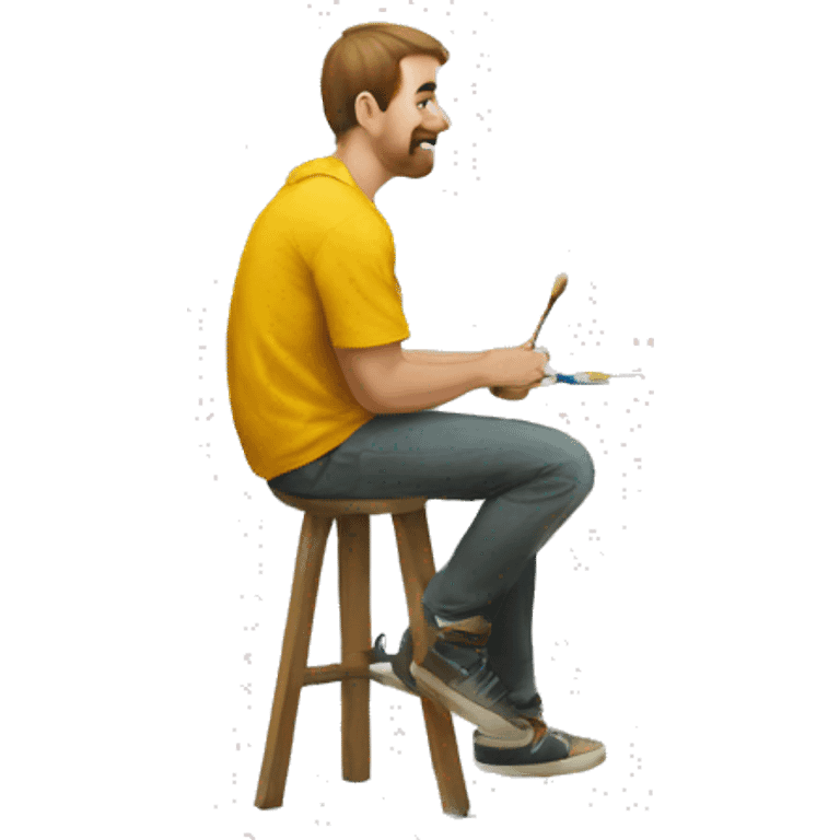 a man sitting on a stool, painting on a canvas stool emoji