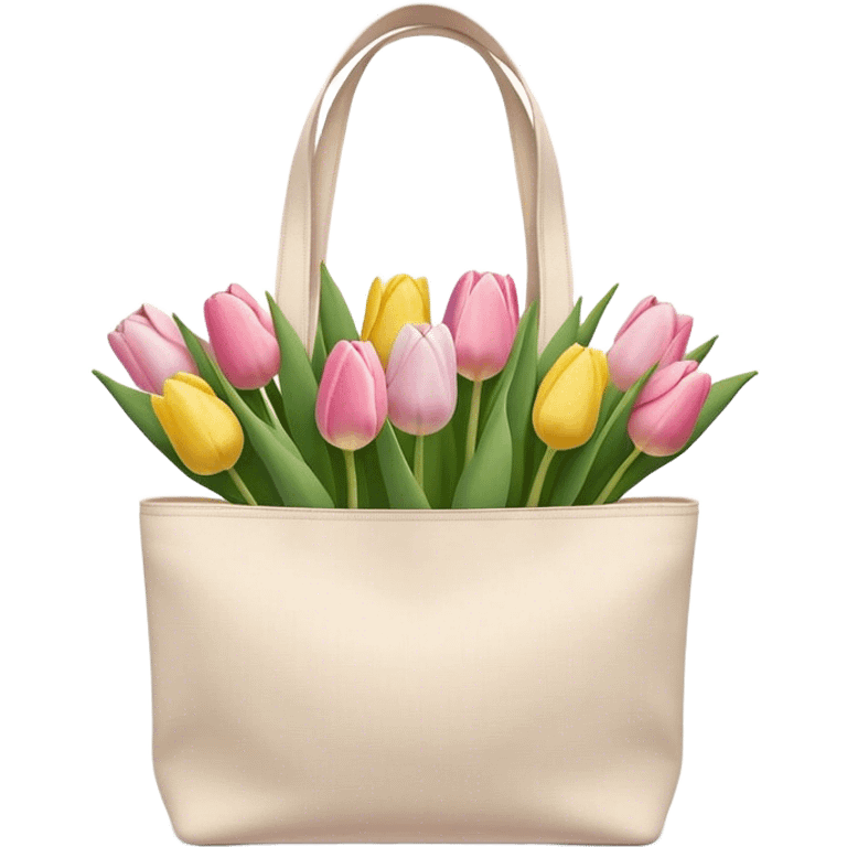 canvas tote bag filled with pastel tulips emoji