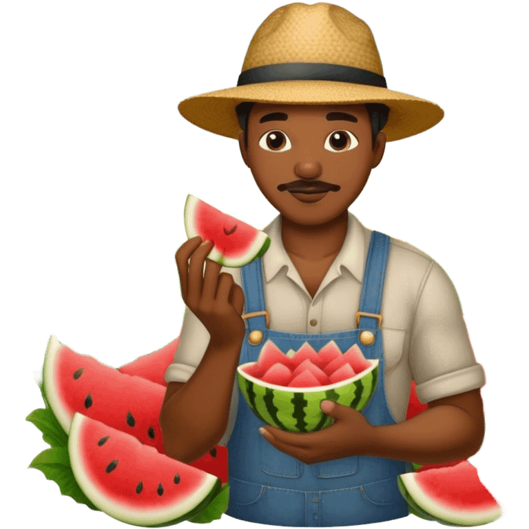  a black farmer in a field with cotton while eating chicken and watermelon emoji