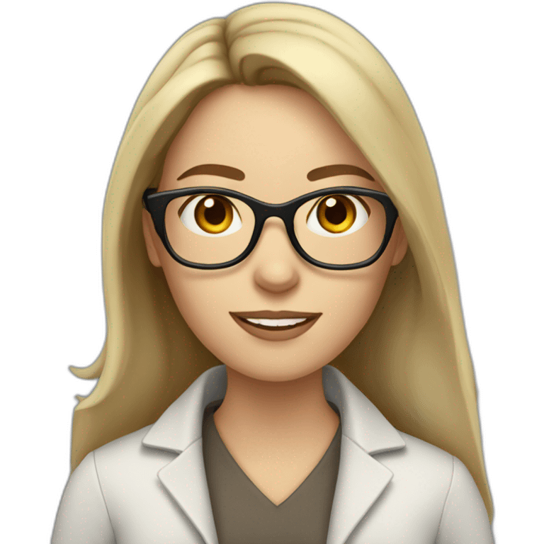 White woman with long dark brown hair using glasses writing emoji