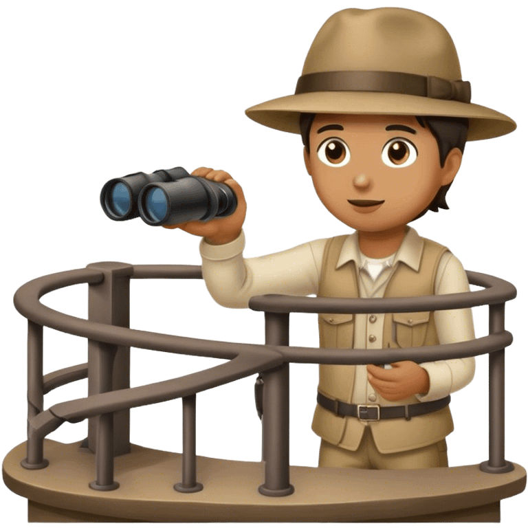 Person looking out with binoculars from a watchtower emoji