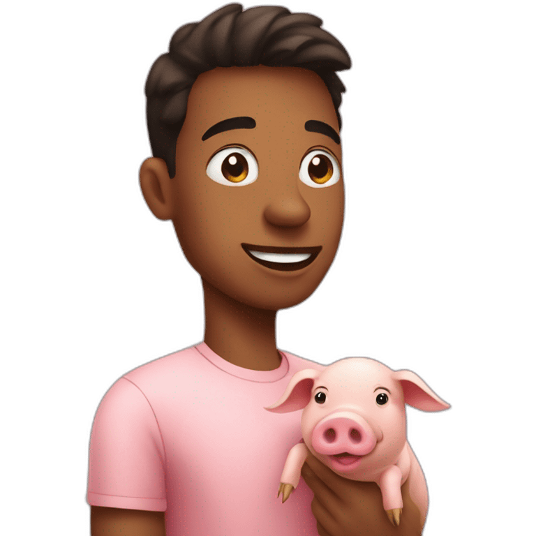 a young man talk with a pig emoji