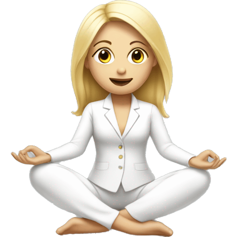 Blonde girl doing yoga in white suit  emoji