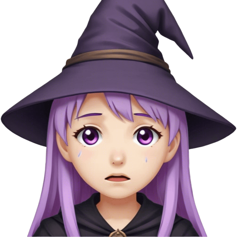 anime girl with lilac hair in a witch hat cries emoji