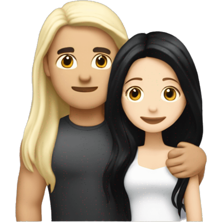 Tan man with long black hair, hugging, hot white girl with blonde hair ￼ emoji