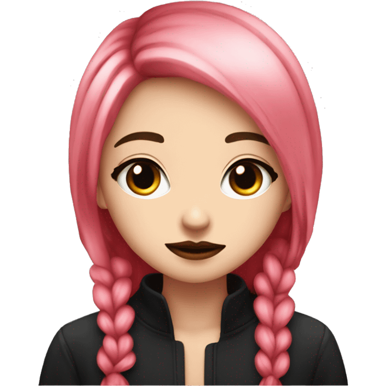 cute girl small pink lips long black and red hear shy  emoji