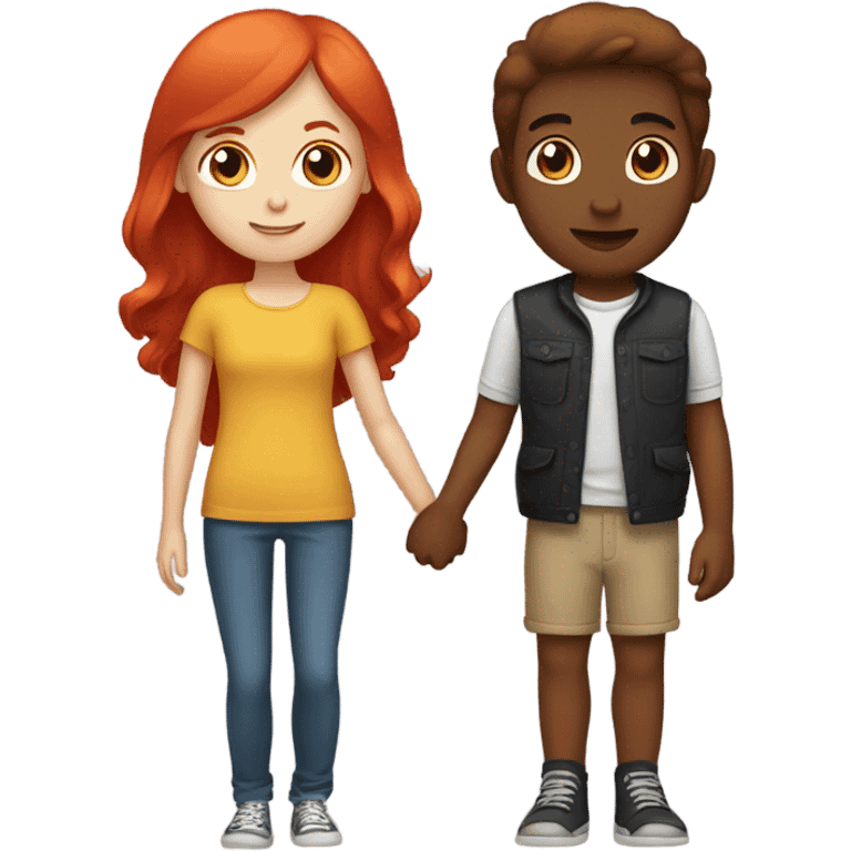 Read head girl and brunette boy holding hands  emoji