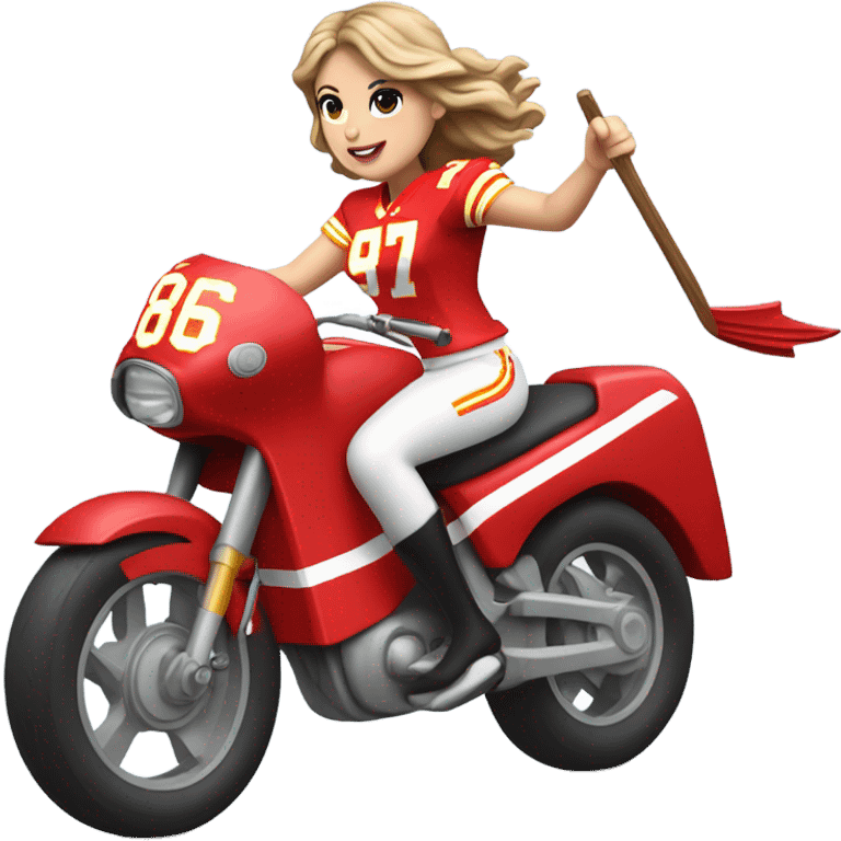 Taylor Swift riding an arrow wearing a number 87 Kansas City Chiefs jersey emoji