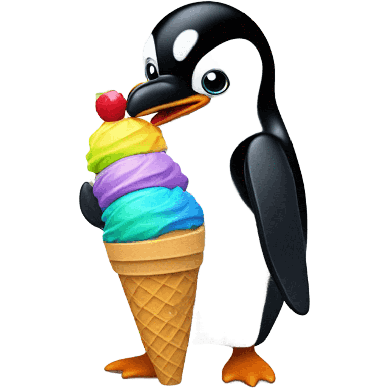 Pinguin eats icecream emoji