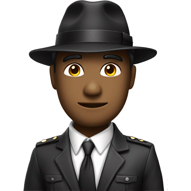 Un personaje con gorra y camisa negra y corbata emoji