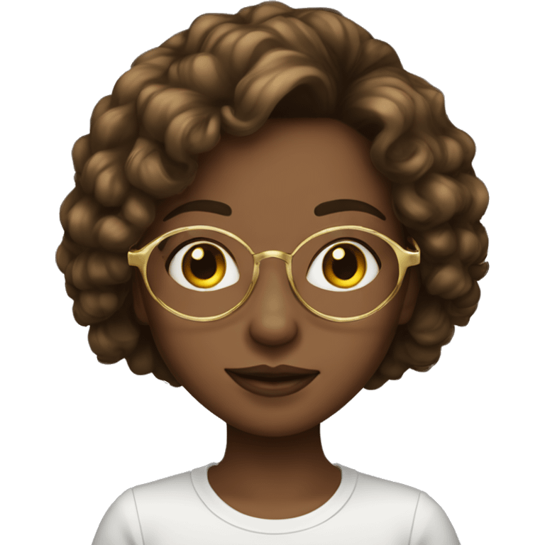 a girl whit round gold glasses,wawy middle-length brown hair emoji