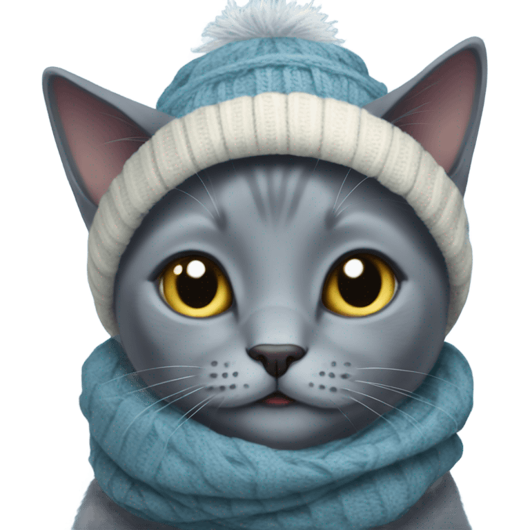 Russian blue cat with winter scarf emoji