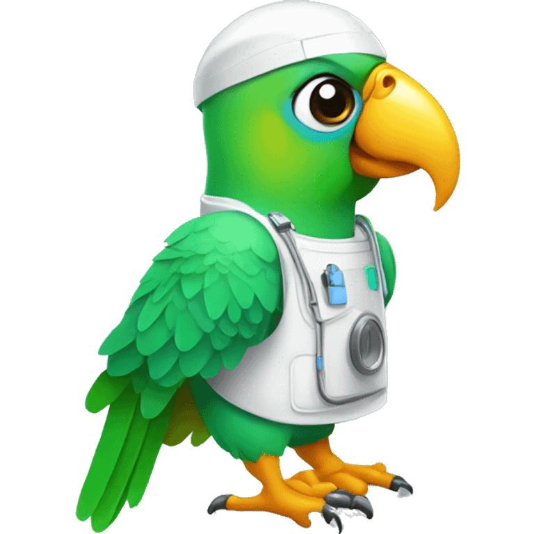 Parrot wearing a Cleanroom suit emoji